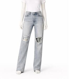 American Eagle 90s Straight Jeans Womens 8 Distressed Acid Wash Y2K, baggy,
